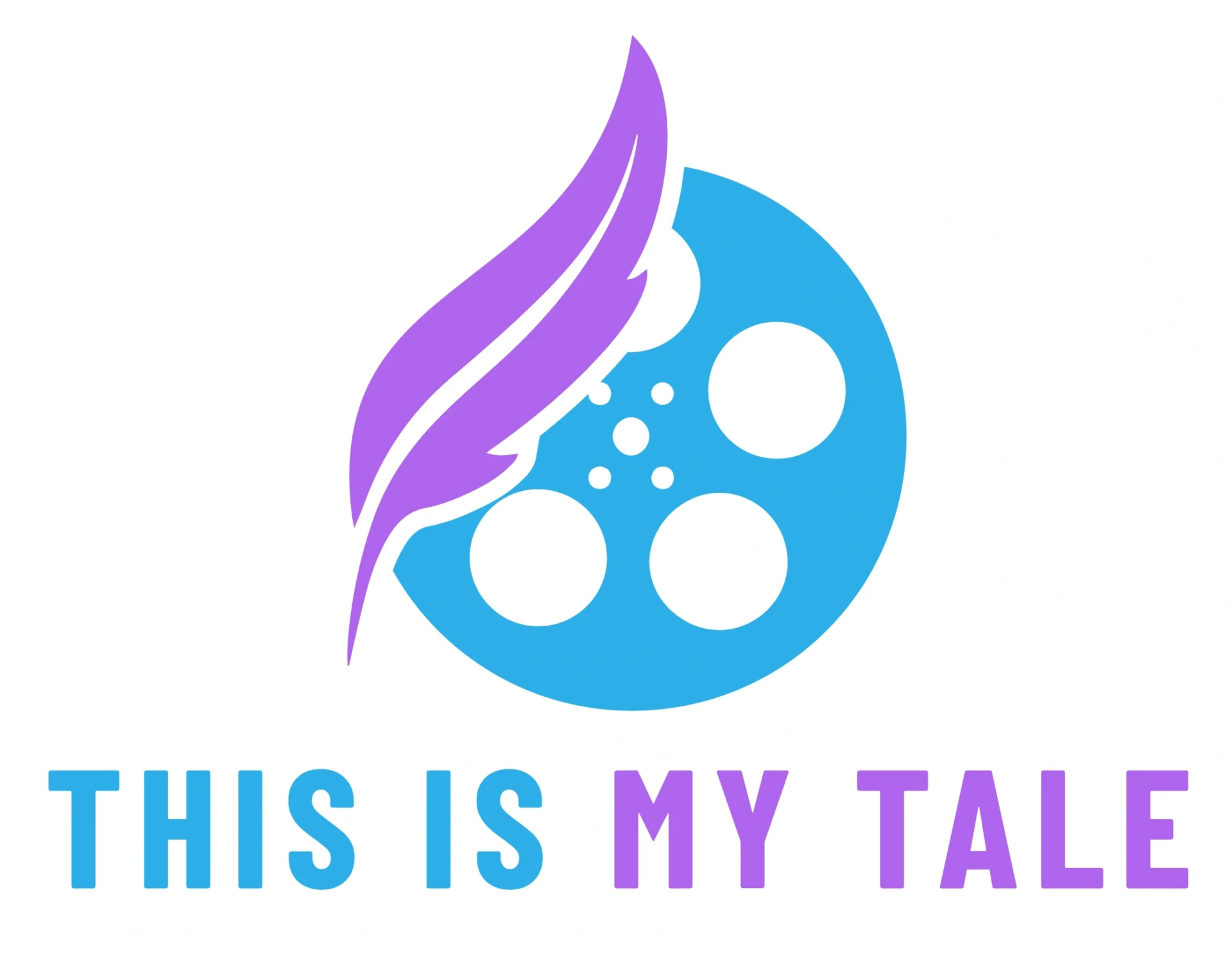 A blue and purple logo with the words " this is my tale ".